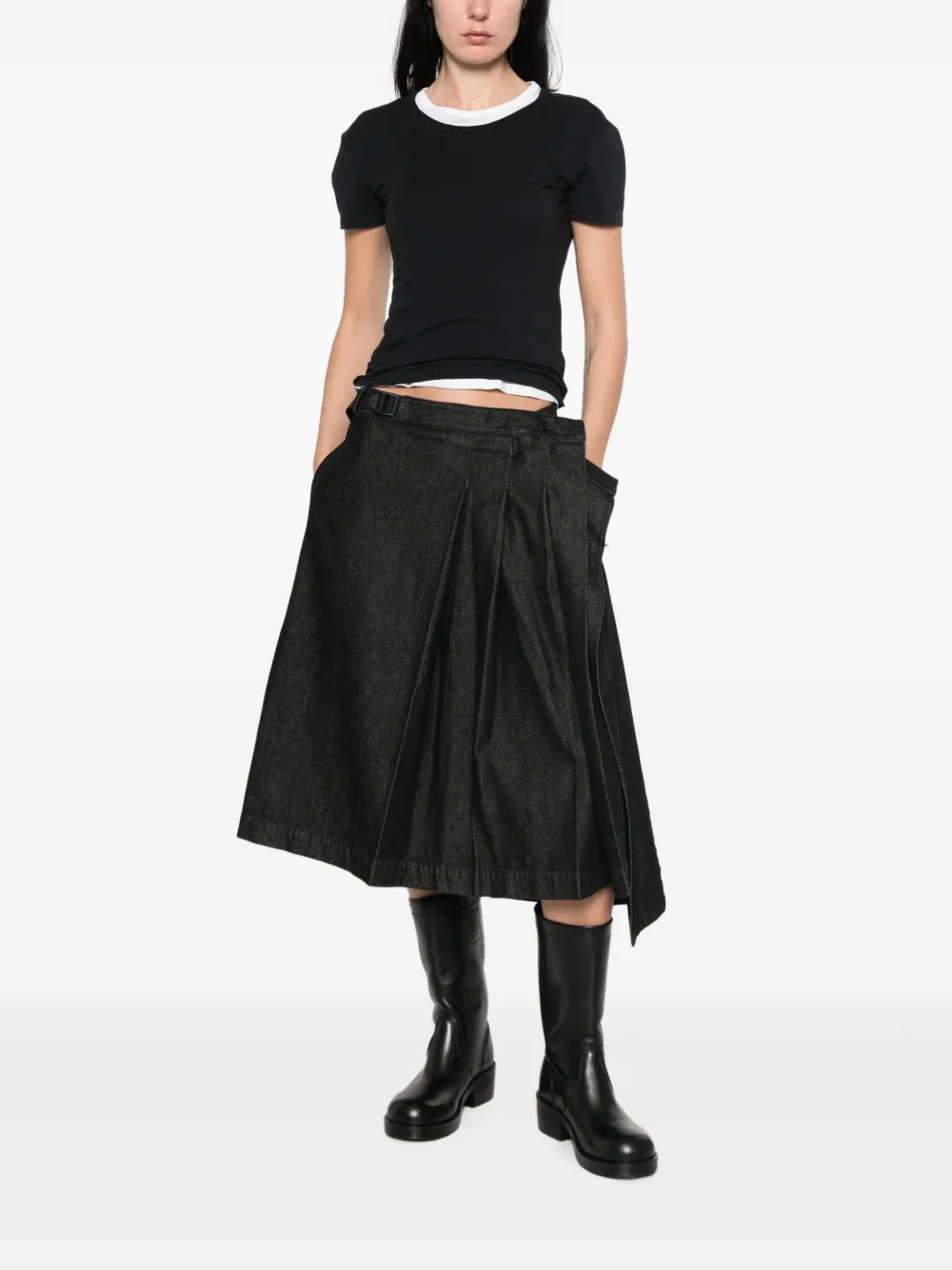 Y-3 Asymmetrische midi-plooirok Zwart