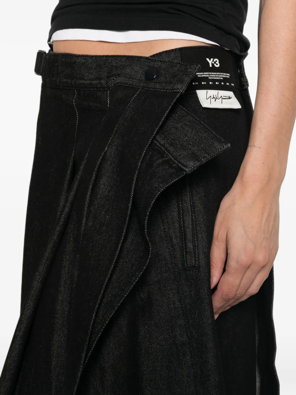Y-3 Asymmetrische midi-plooirok Zwart