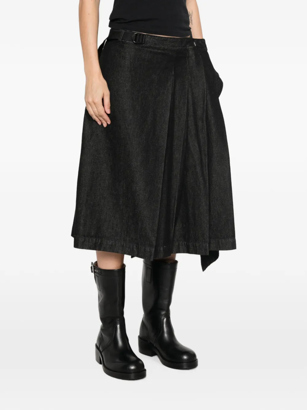 Y-3 Asymmetrische midi-plooirok Zwart