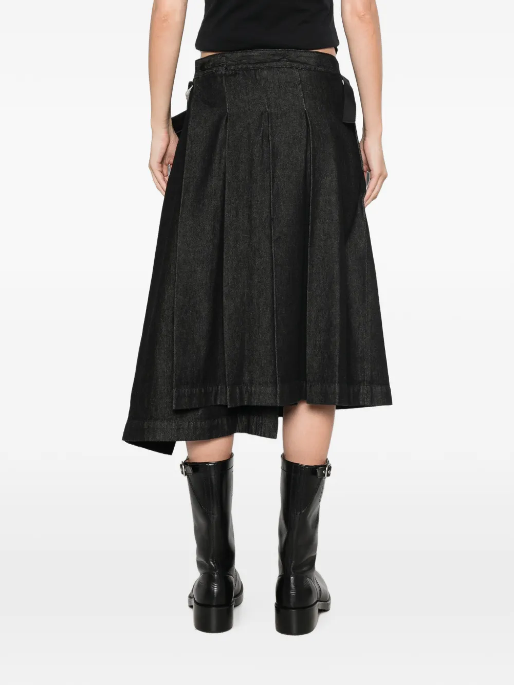 Y-3 Asymmetrische midi-plooirok Zwart