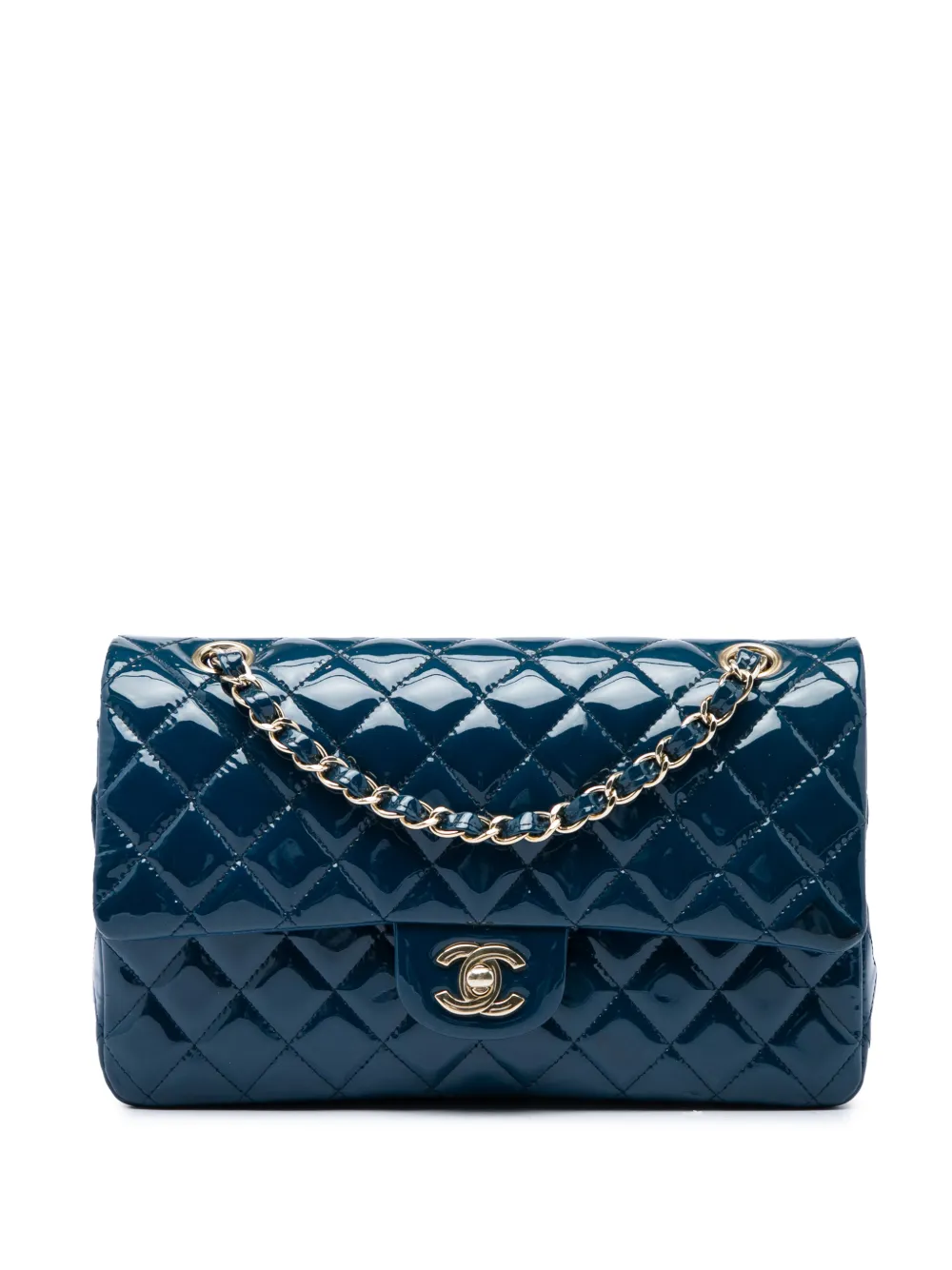 CHANEL Pre-Owned Borsa a spalla Classic con battente media con finitura verniciata 2018 - Blu