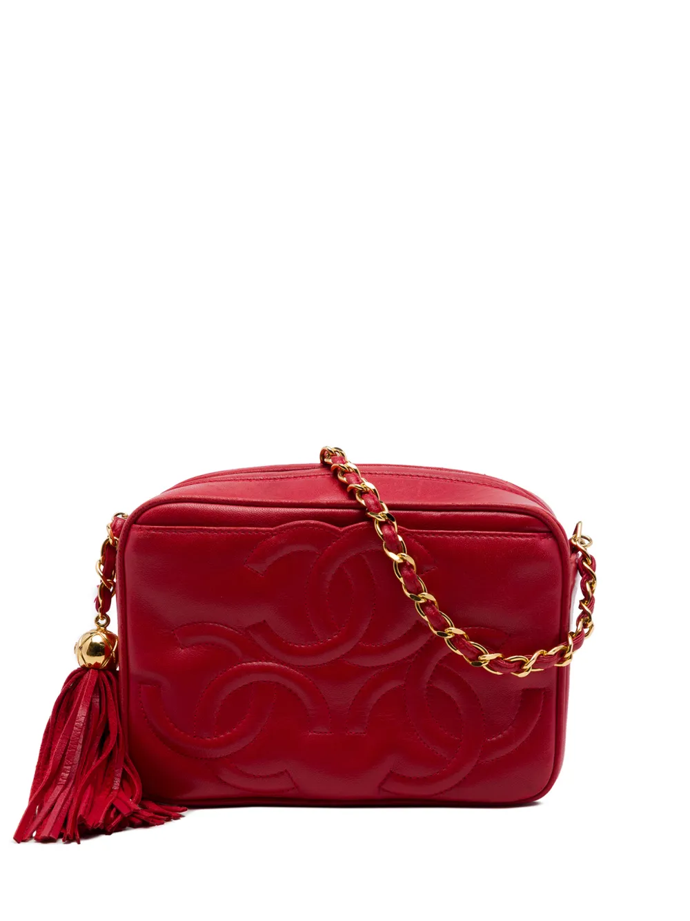 CHANEL Pre-Owned 1994-1996 Triple CC Lambskin Tassel Chain Camera Bag crossbody bag - Red