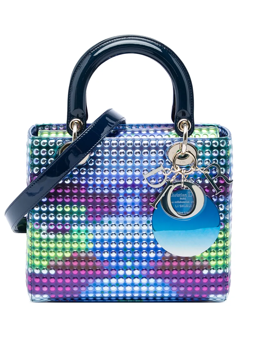 Christian Dior Pre-Owned 2018 Dior Lady Art No 3 Edition Li Shurui Medium Calfskin Printed and Studded Lady Dior satchel - Blau