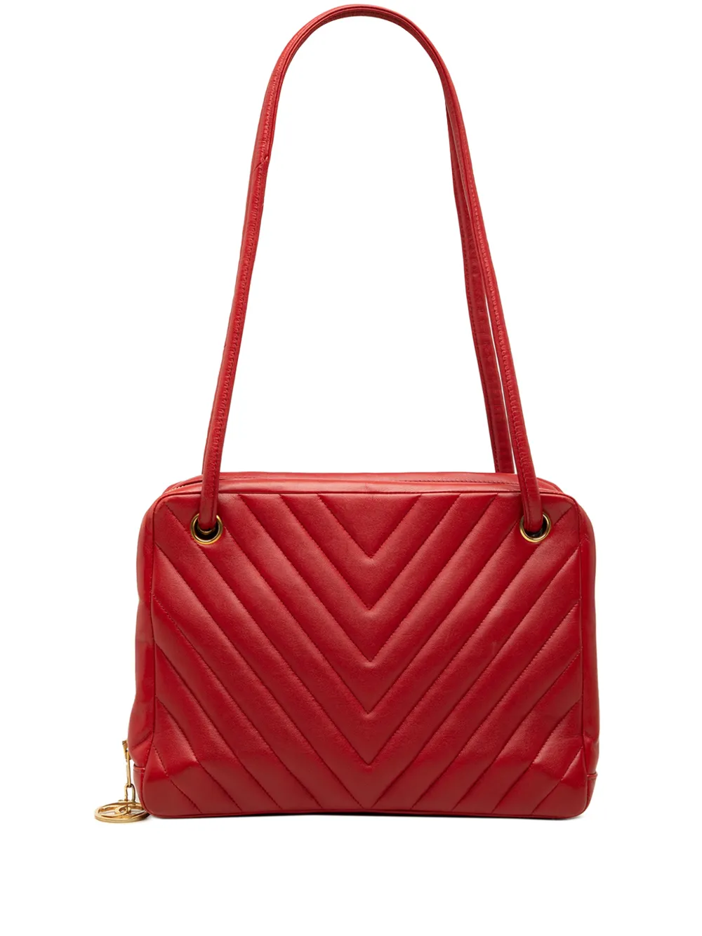 CHANEL Pre-Owned Borsa a spalla CC in pelle di agnello con motivo chevron 1989-1991 - Rosso