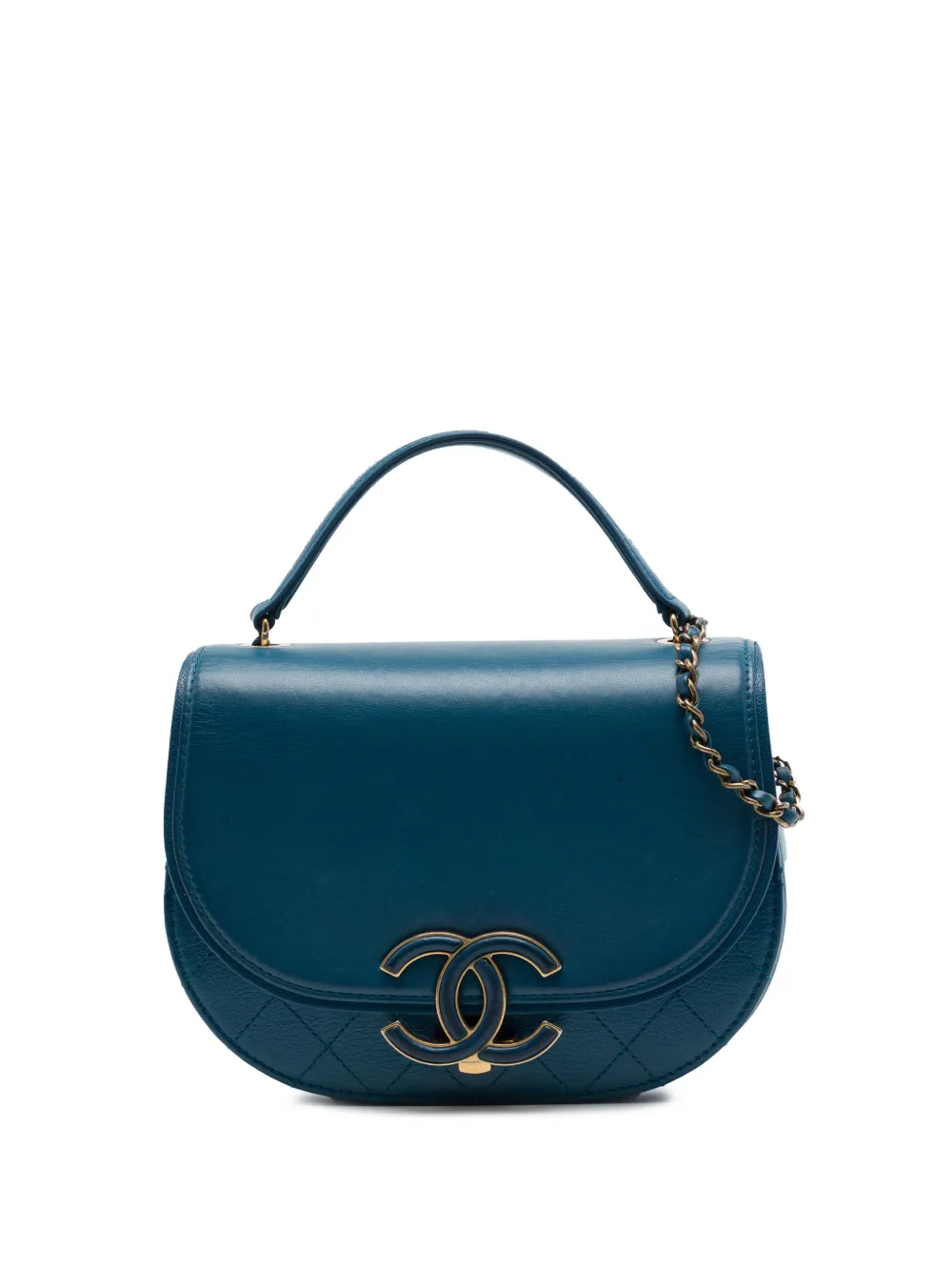 CHANEL Pre-Owned 2017-2018 Small Shiny Calfskin and Quilted Goatskin Coco Curve Flap satchel - Blu