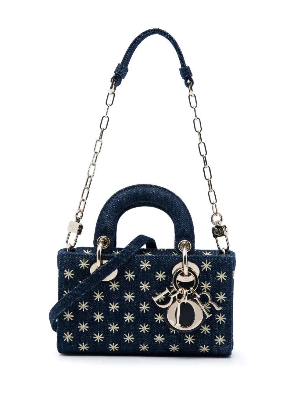 Christian Dior Pre-Owned Borsa a tracolla Lady D Joy micro in denim con ricamo 2022 - Blu