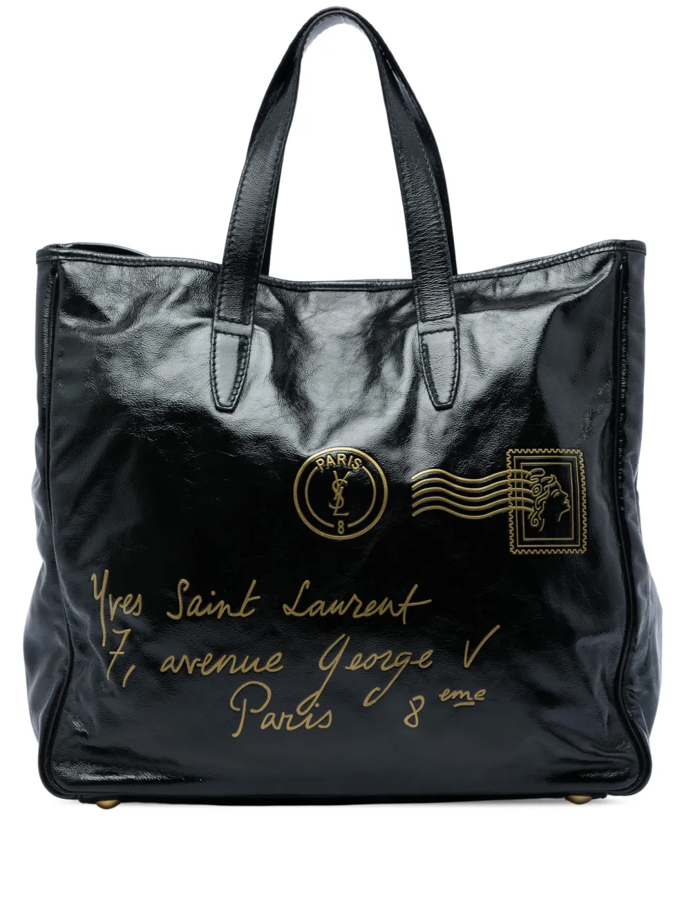 Saint Laurent Pre-Owned 2013-2026 Large Textured Patent Y Mail tote bag - Schwarz