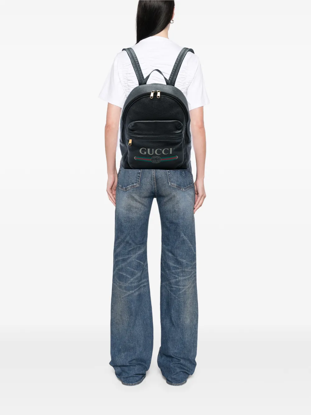 Gucci Pre-Owned 2016-2026 leren rugzak met logo Zwart