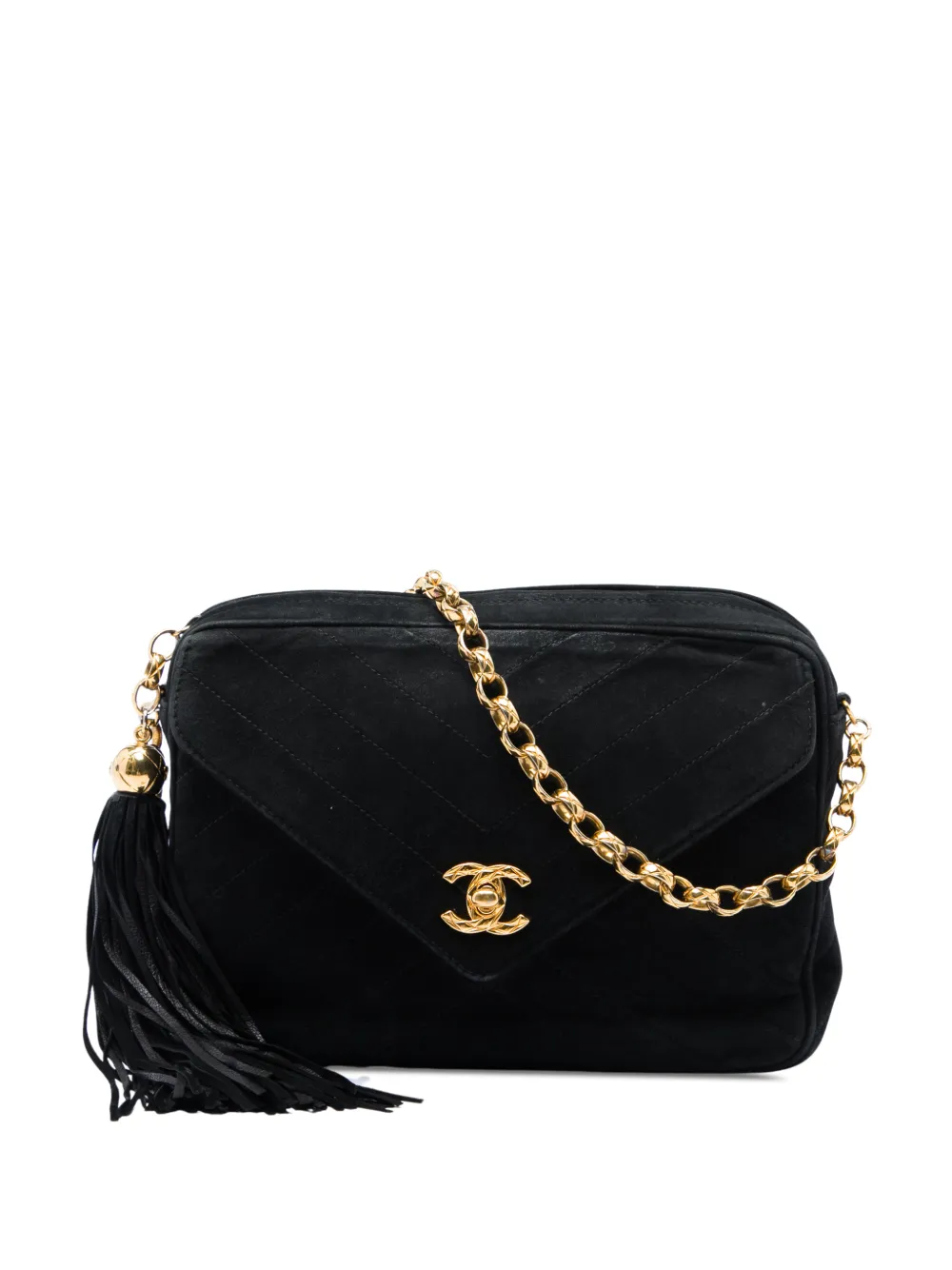 CHANEL Pre-Owned 1991-1994 CC Quilted Suede Tassel Camera Bag crossbody bag - Black