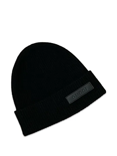 Gucci logo-patch ribbed-knit beanie hat