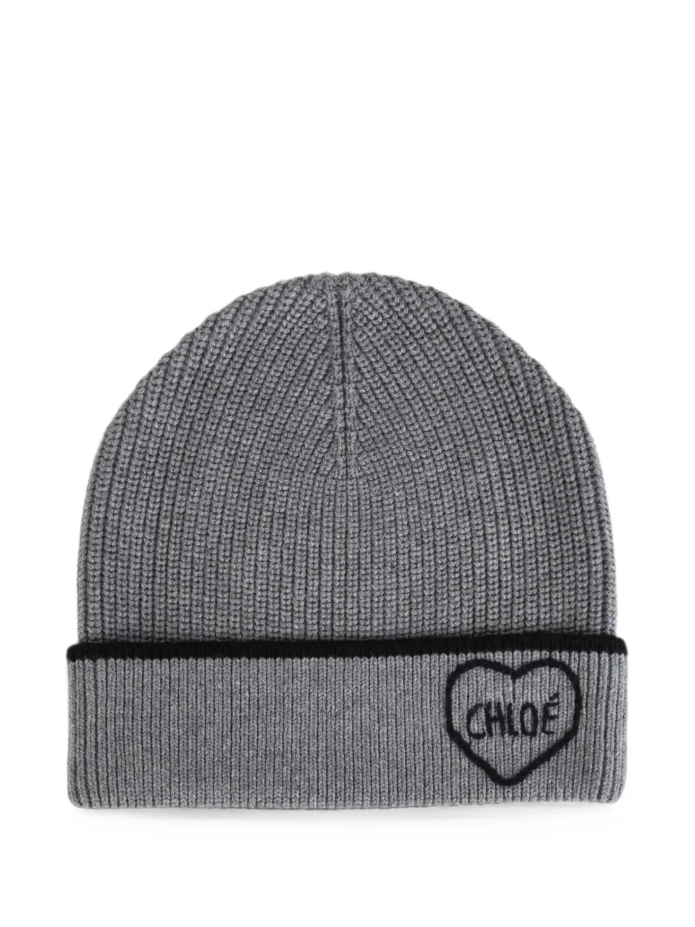 Chloé Kids heart-motif ribbed-knit beanie hat - Grigio