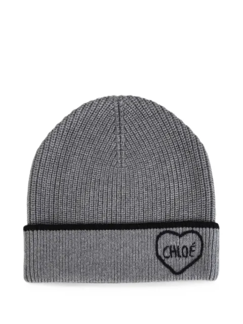 Chloé Kids heart-motif ribbed-knit beanie hat