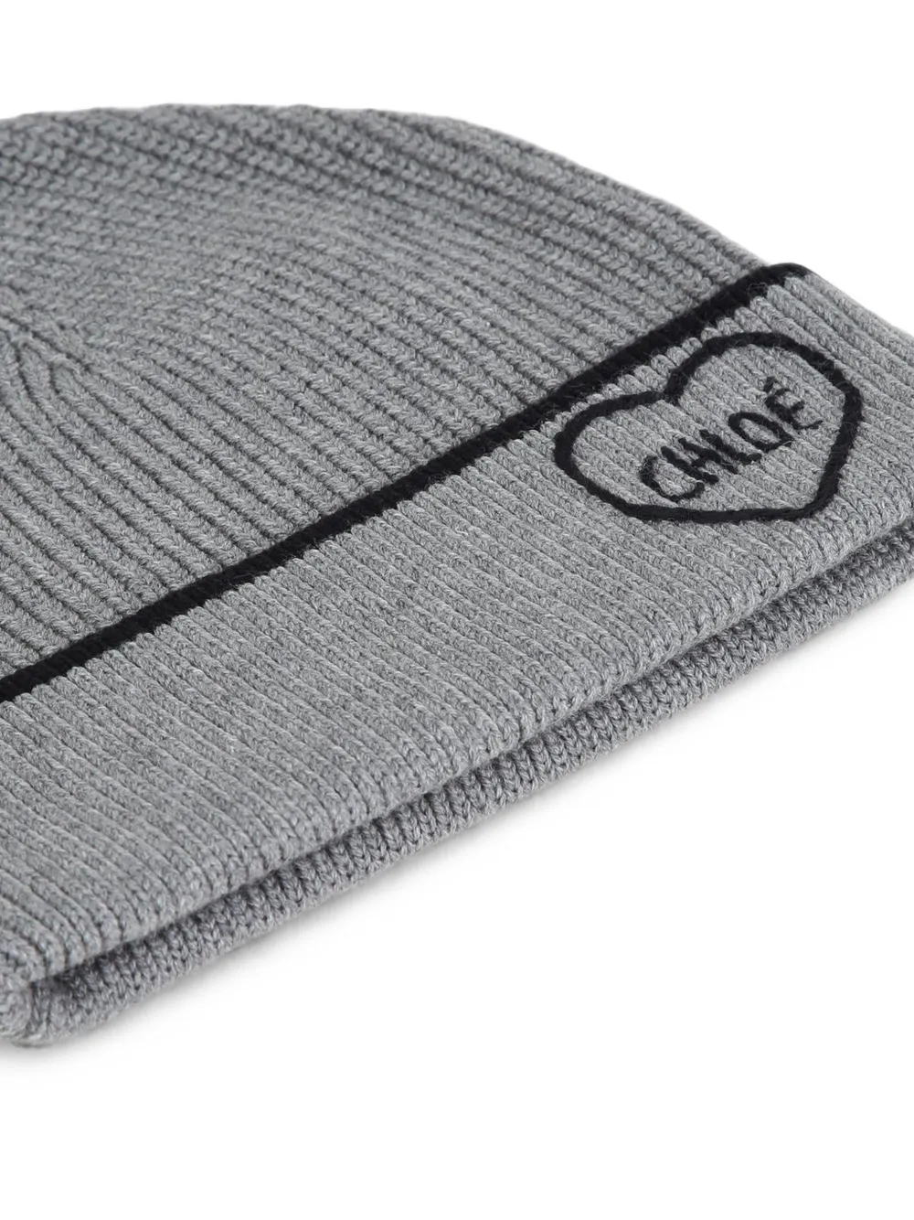 Chloé Kids Ribgebreide muts met hart-patroon Grijs