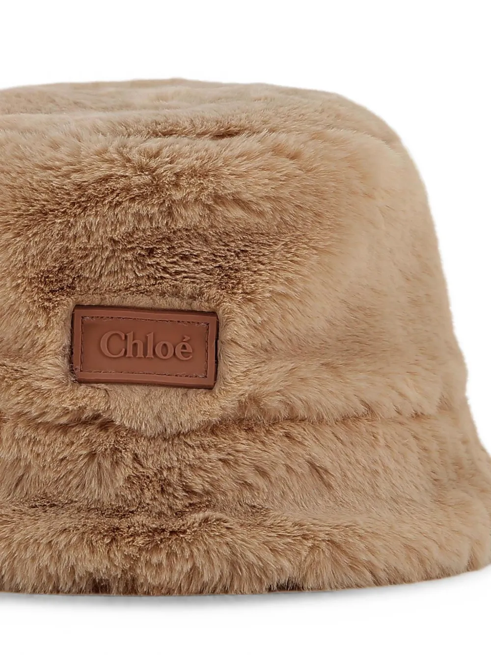 Chloé Kids Vissershoed met imitatiebont Beige