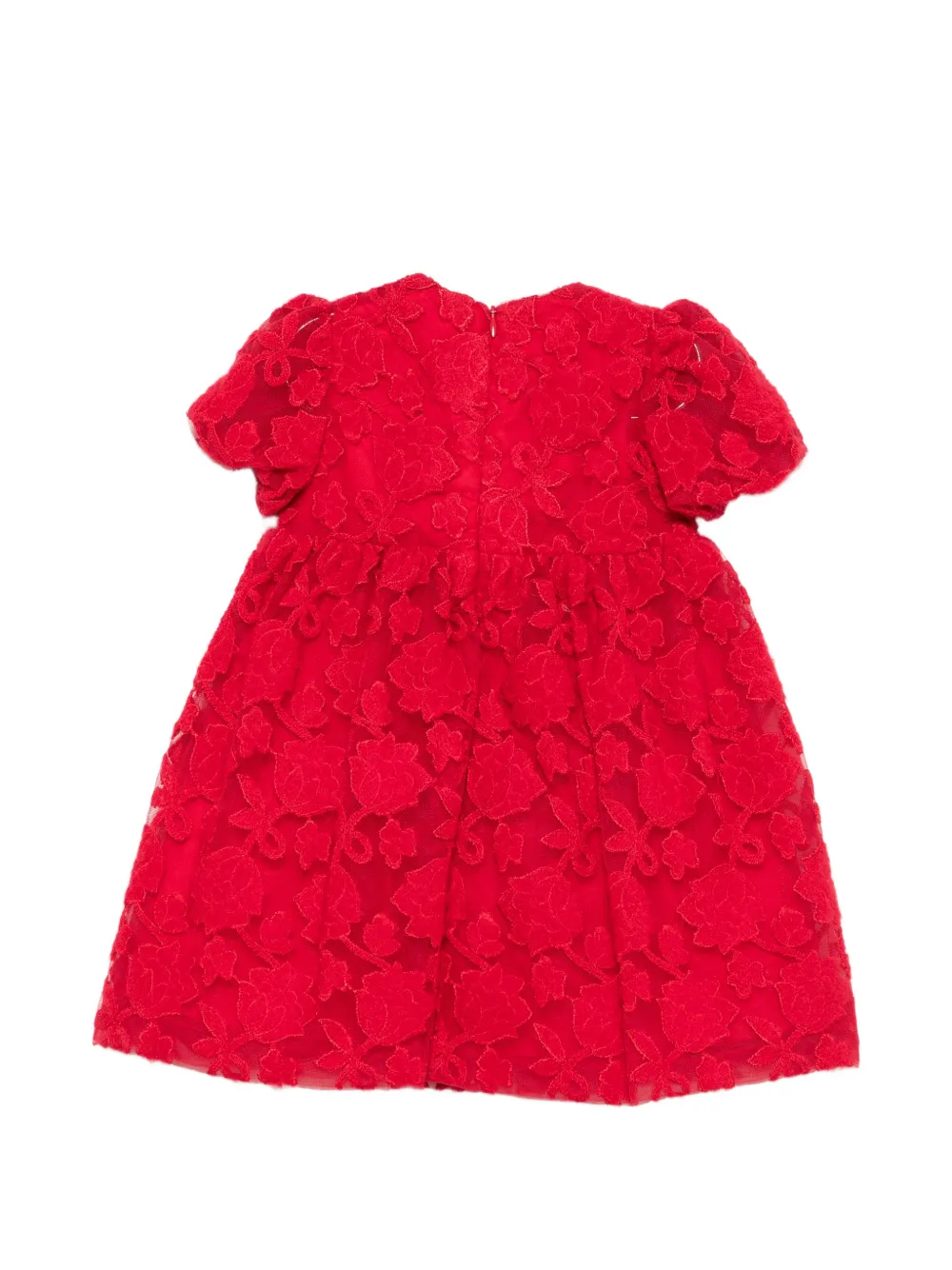 ELIE SAAB JUNIOR Jurk met bloemenkant en pofmouwen Rood