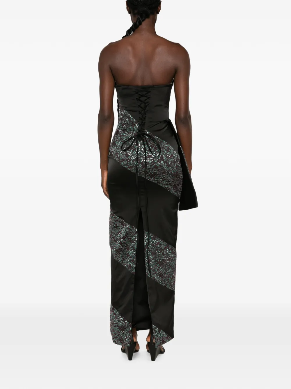 MITILIANE COUTURE Asymmetrische maxi-jurk met kanten vlakken Zwart