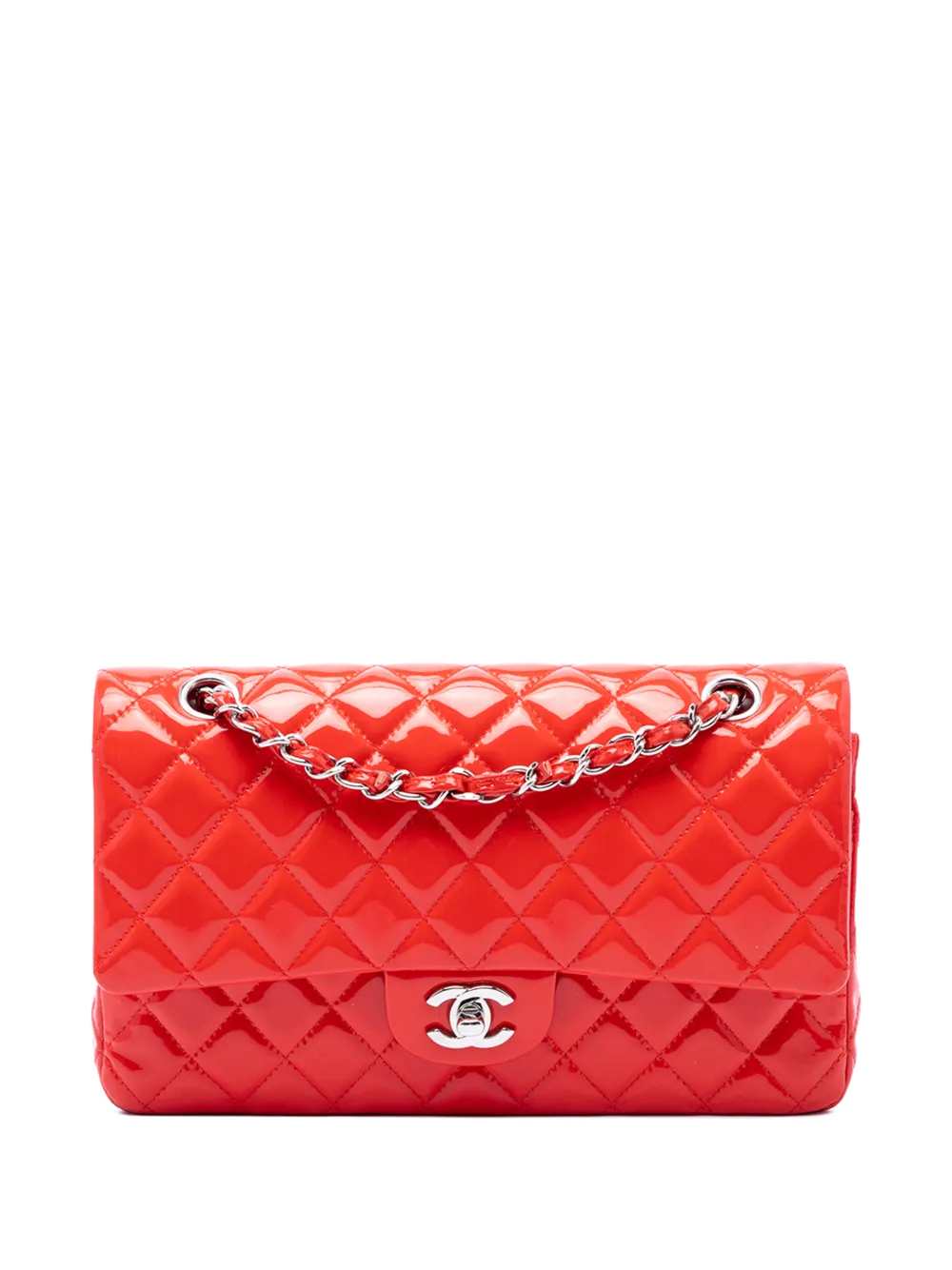 CHANEL Pre-Owned Borsa a spalla Classic con battente media con finitura verniciata 2014 - Rosso