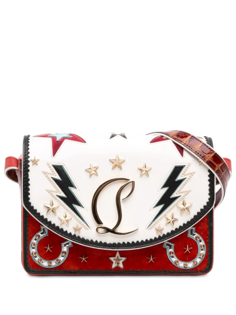 Christian Louboutin Pre-Owned 2010-2026 kleine Loubi54 Giddy Umhängetasche aus Leder mit Kroko-Prägung und Kristallen - Weiß