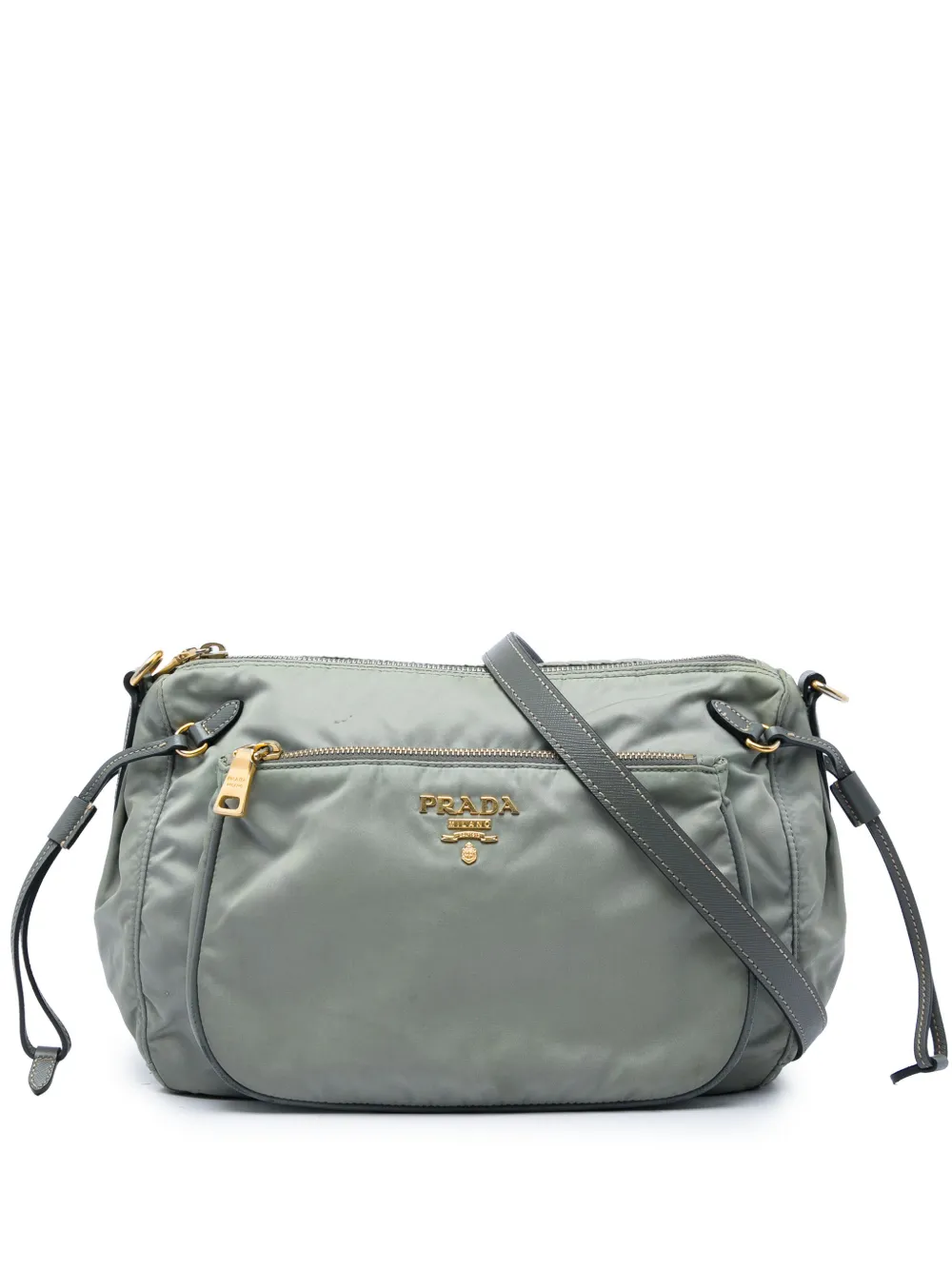 Prada Pre-Owned Borsa a tracolla in tessuto con finiture in pelle Saffiano e zip 2021-2026 - Grigio