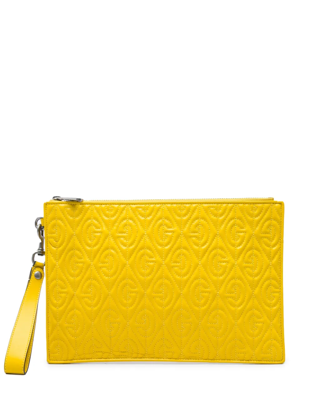 Gucci Pre-Owned Clutch G Rhombus in pelle di vitello trapuntata con zip 2016-2026 - Giallo