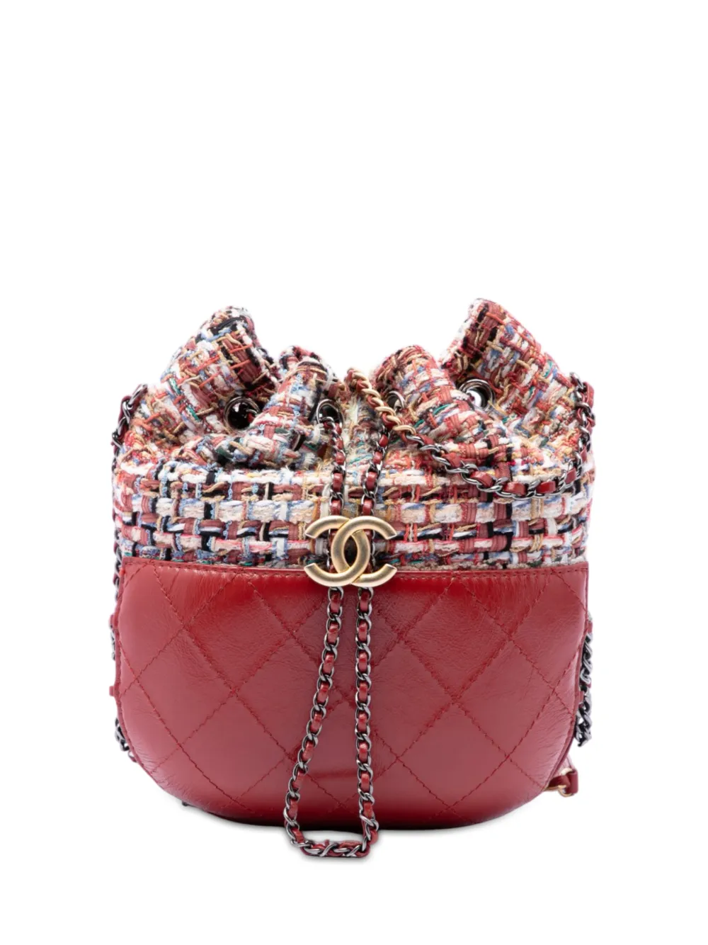 CHANEL Pre-Owned petit sac seau Gabrielle en cuir de veau matelassé et tweed (2017-2018) - Rouge