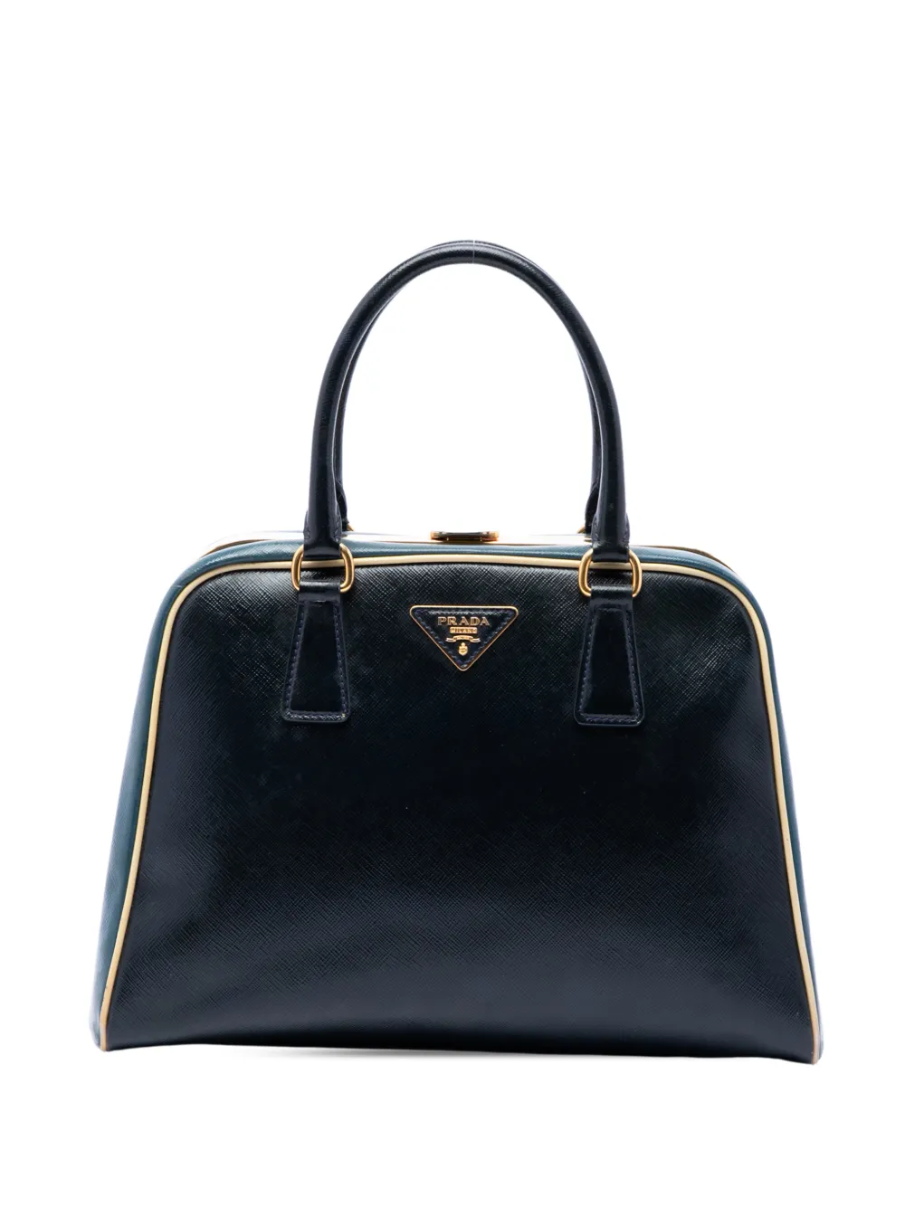 Prada Pre-Owned 2000-2013 Bicolor Saffiano Vernice Pyramid Frame handbag - Blu