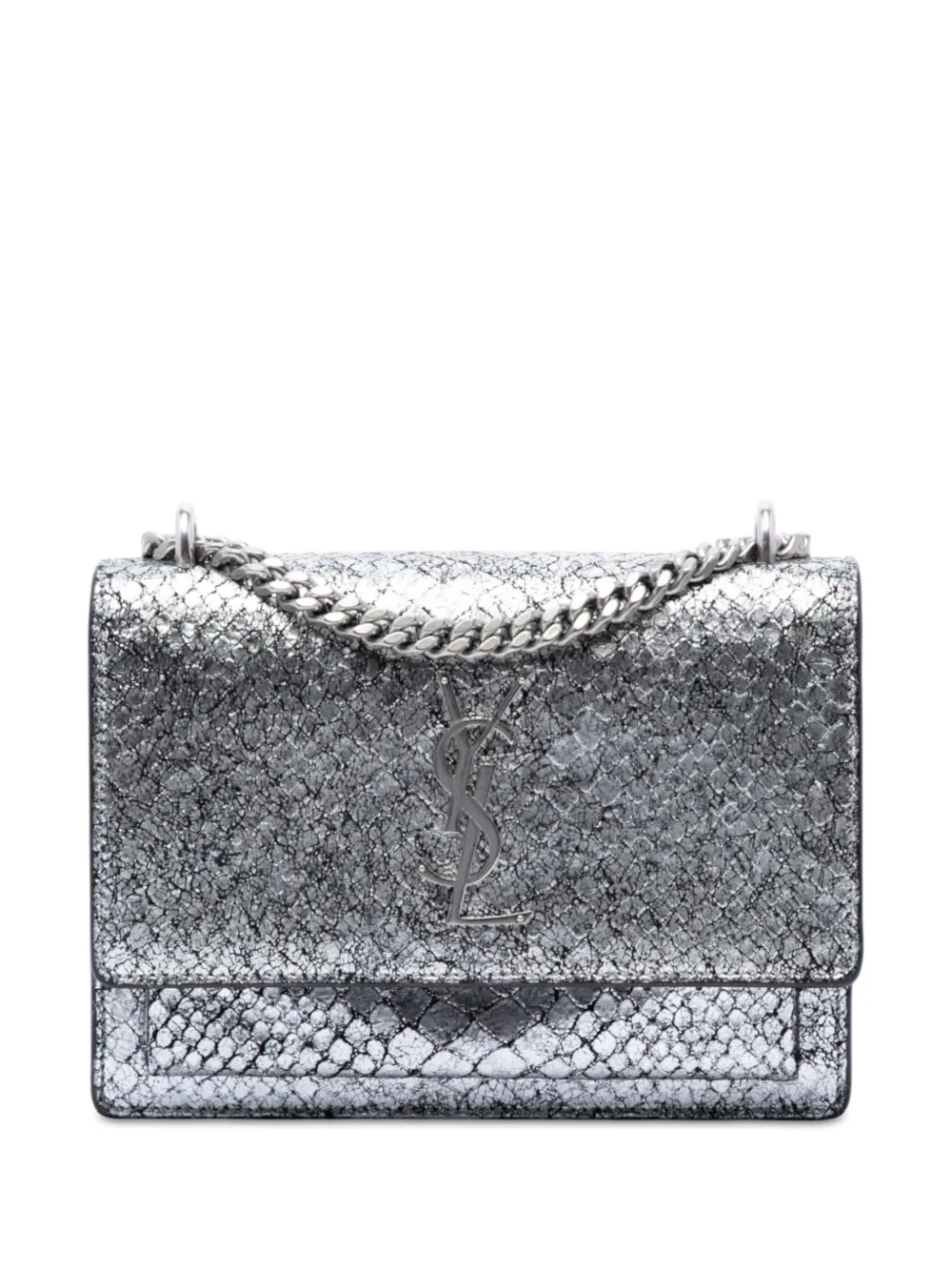 Saint Laurent Pre-Owned 2019 Medium Python Embossed Leather Monogram Sunset Crossbody satchel - Silber