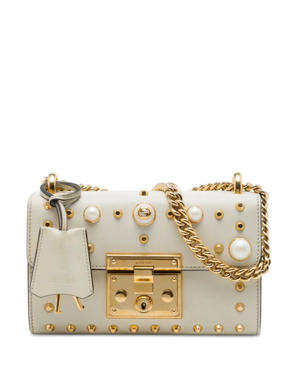 Gucci Pre-Owned 2016-2026 Small Pearl Studded Leather Padlock crossbody bag - Bianco
