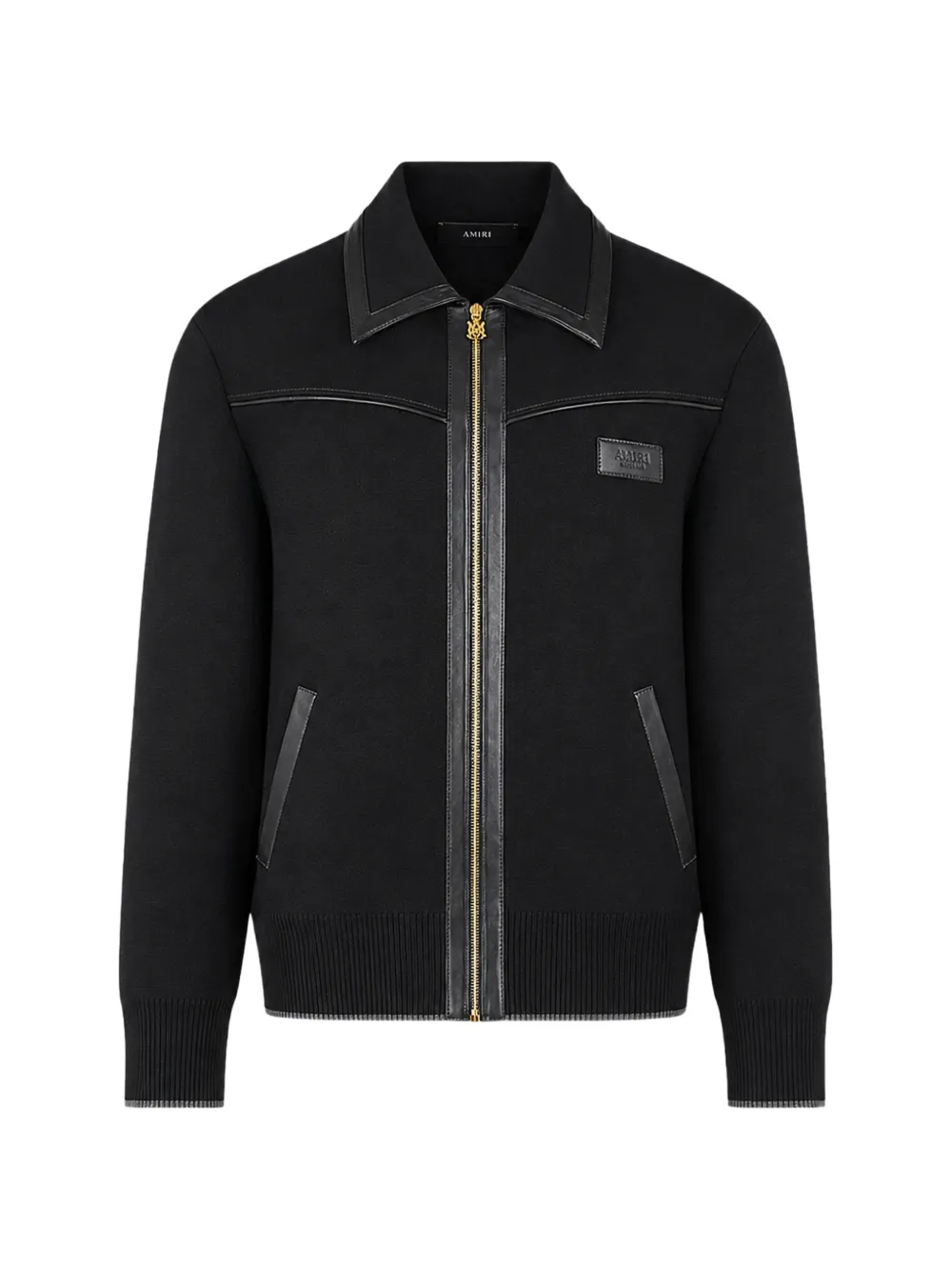 Amiri Leather Trim Zipped Blouson In Black