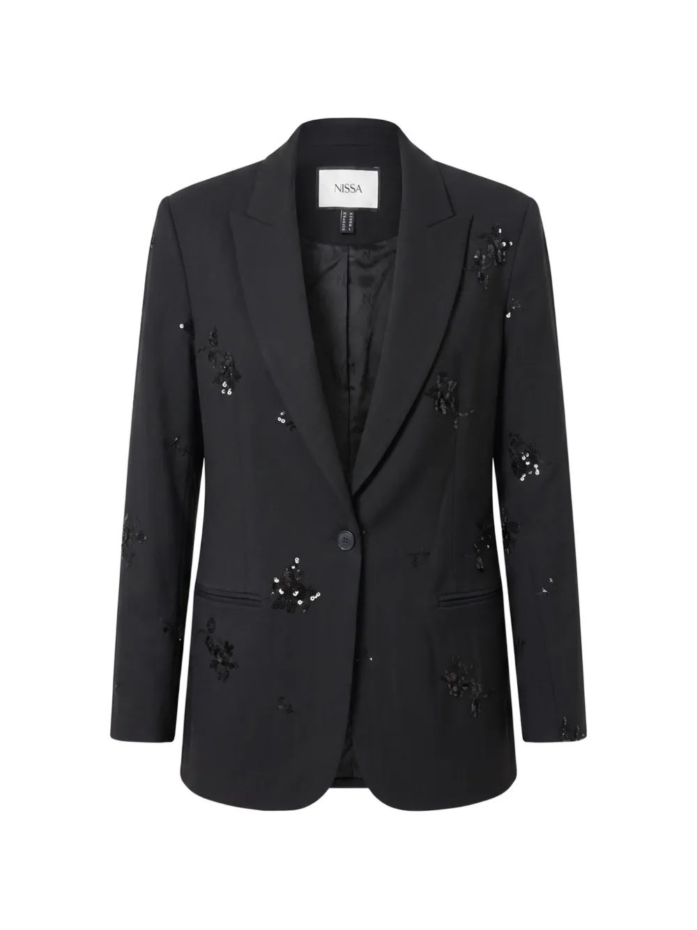 NISSA sequin-embellished floral-appliqué blazer - Nero