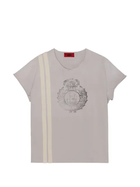 424 Crest-print stripe-detail T-shirt