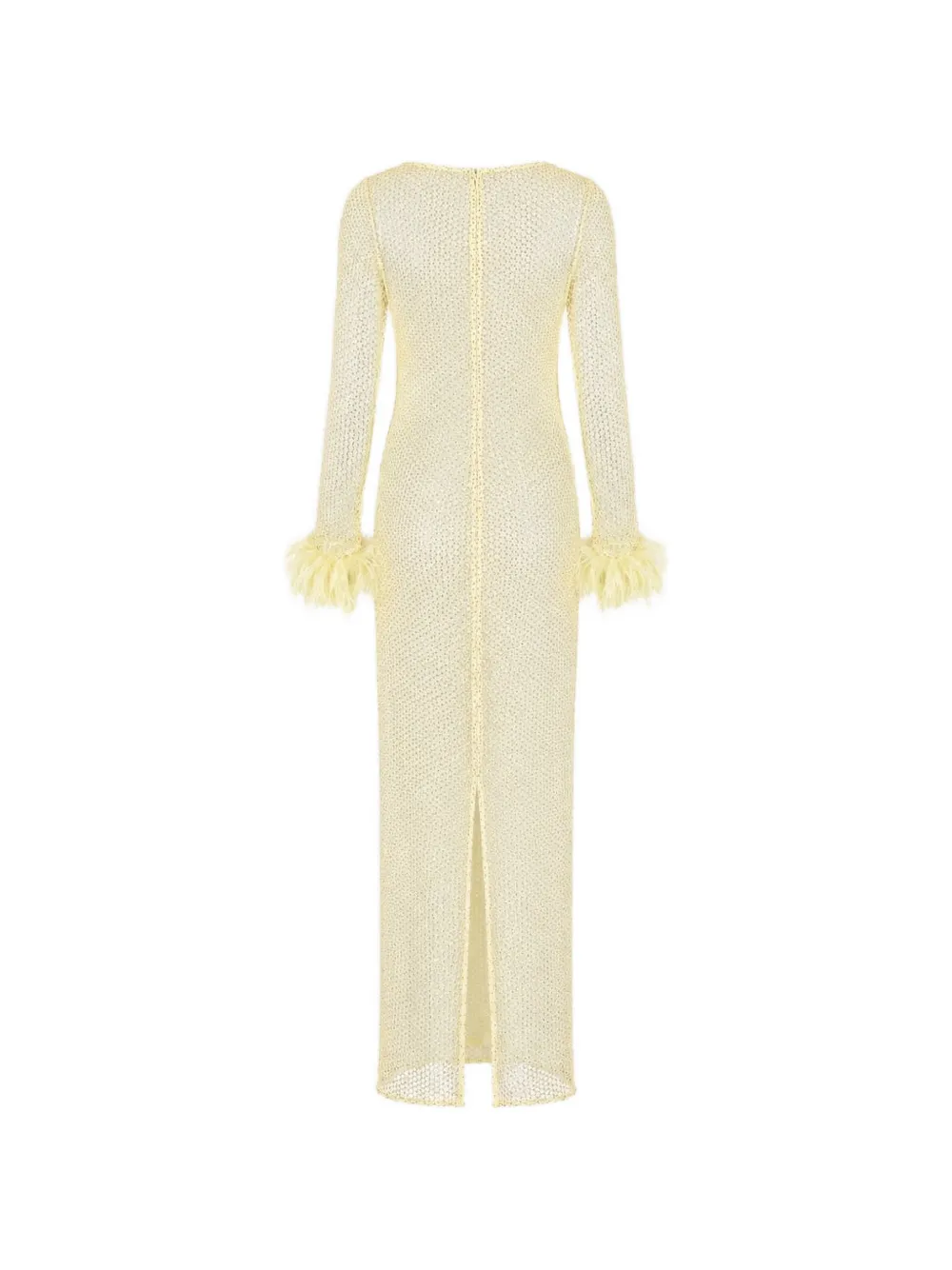 OW Collection Alva maxi-jurk verfraaid met veren en mesh Geel