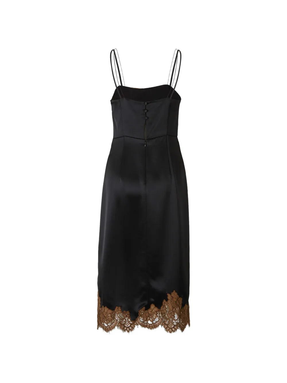 Dorothee Schumacher Shiny Statement lace-trim spaghetti-strap midi dress Zwart