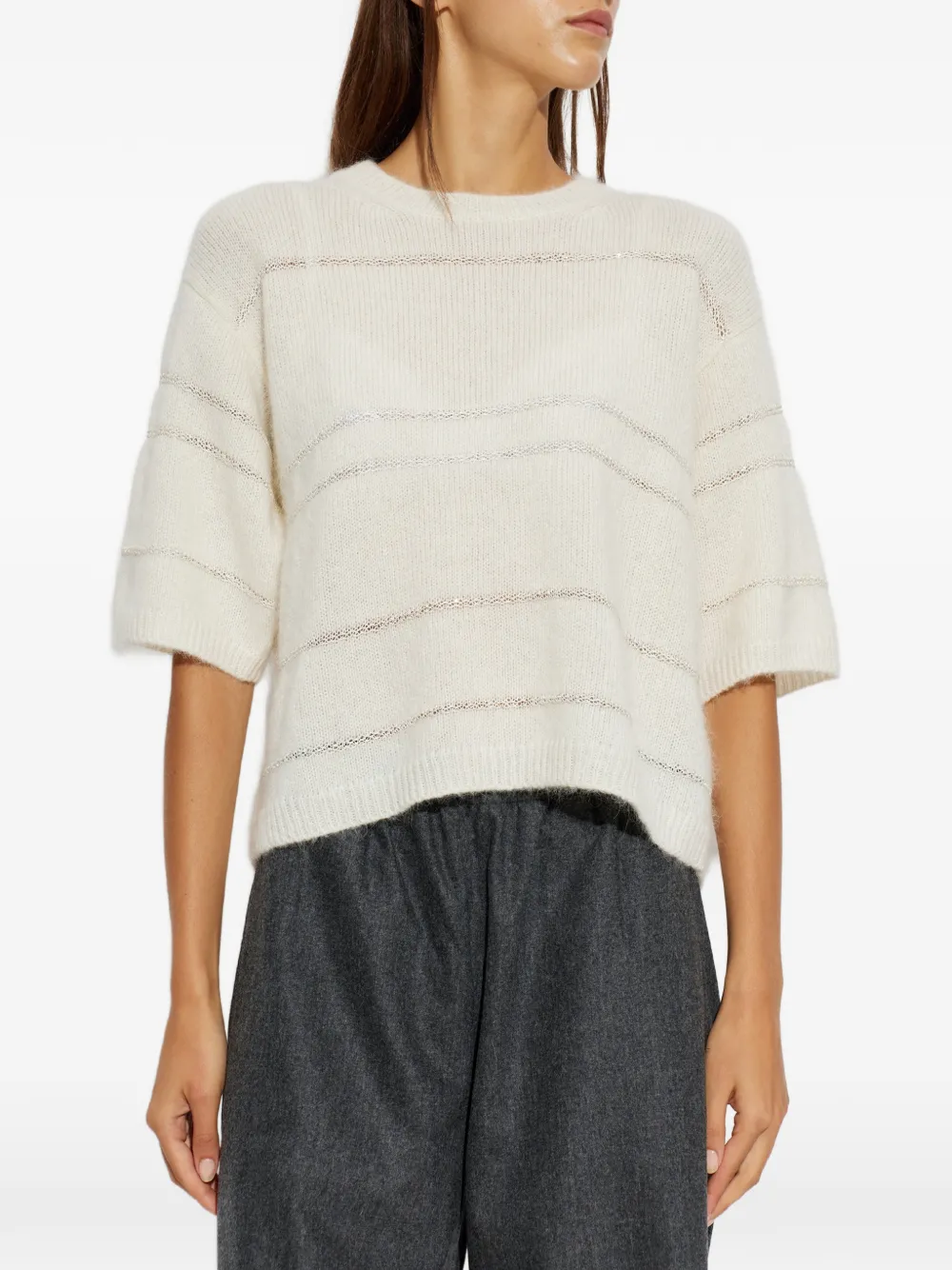 Fabiana Filippi Trui verfraaid met pailletten en streepdetail Beige