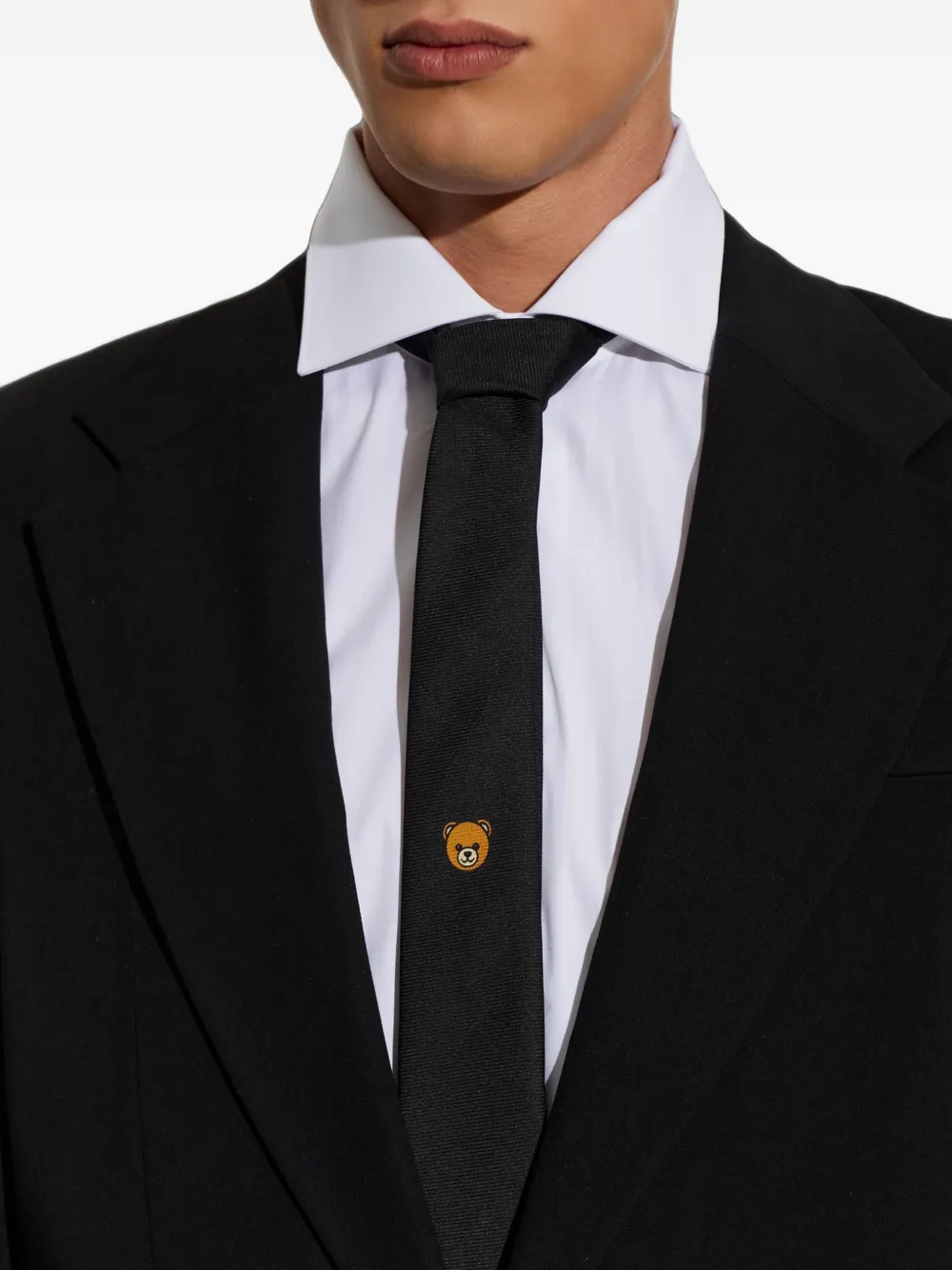 Moschino Stropdas met geborduurd logo Zwart
