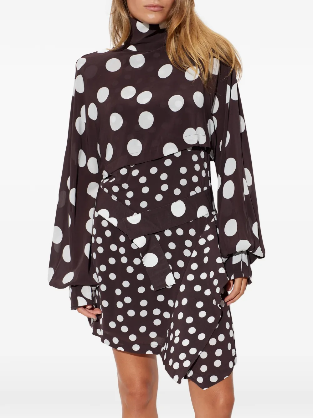 IRO Damelia asymmetrische mini-jurk met stippen Bruin
