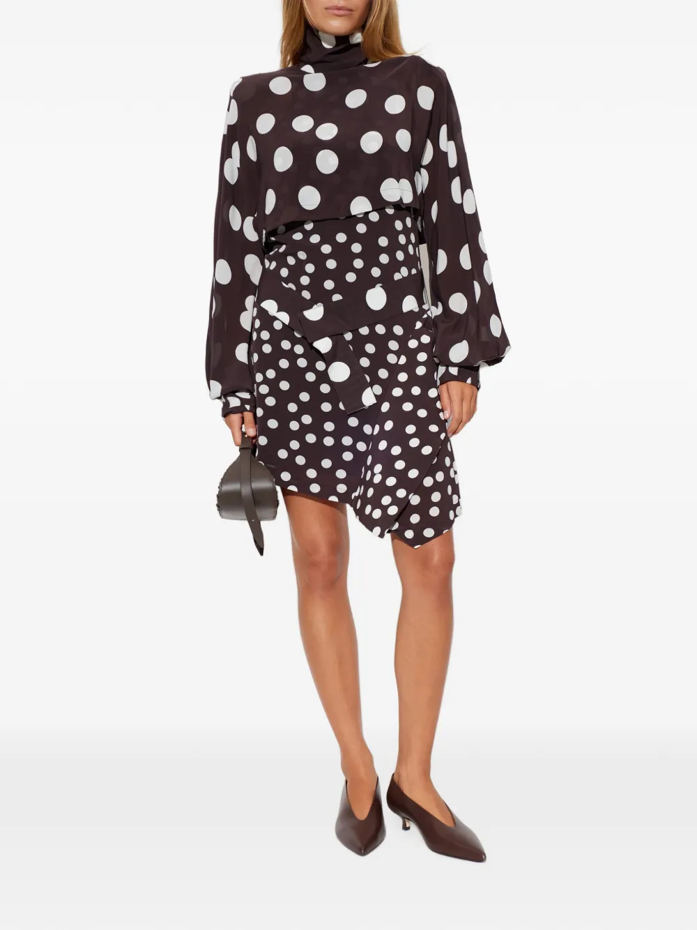 IRO Damelia asymmetrische mini-jurk met stippen Bruin