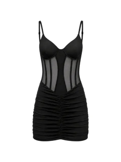 OW Collection Sivara mesh-panelled ruched mini dress