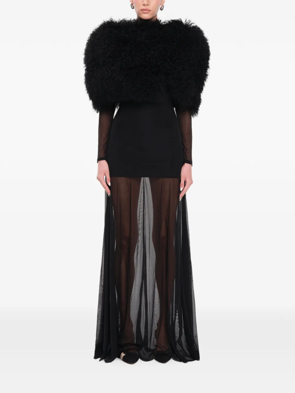 OW Collection Kya maxi-jurk met mesh vlak Zwart