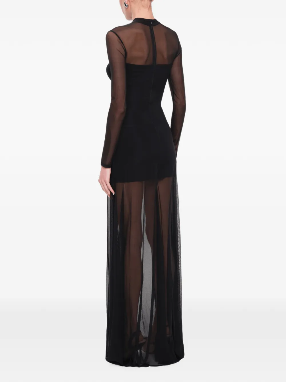 OW Collection Kya maxi-jurk met mesh vlak Zwart