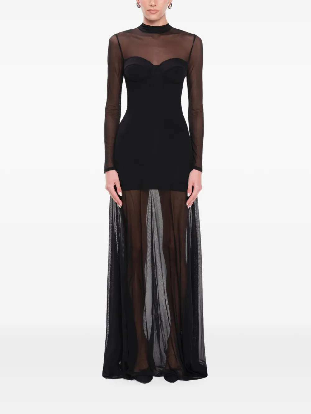 OW Collection Kya maxi-jurk met mesh vlak Zwart
