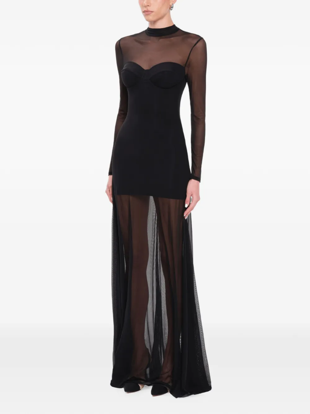 OW Collection Kya maxi-jurk met mesh vlak Zwart