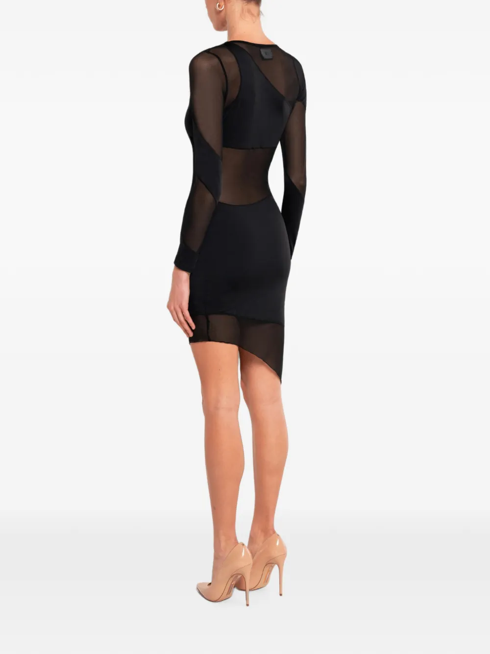 OW Collection Spiral asymmetrische jurk met lange mouwen Zwart