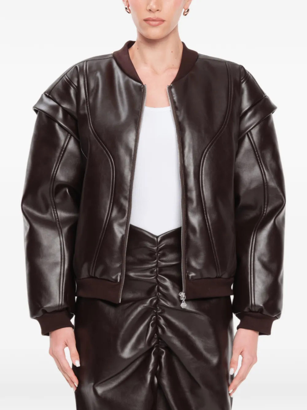 OW Collection Valentina sculpturaal bomberjack Bruin