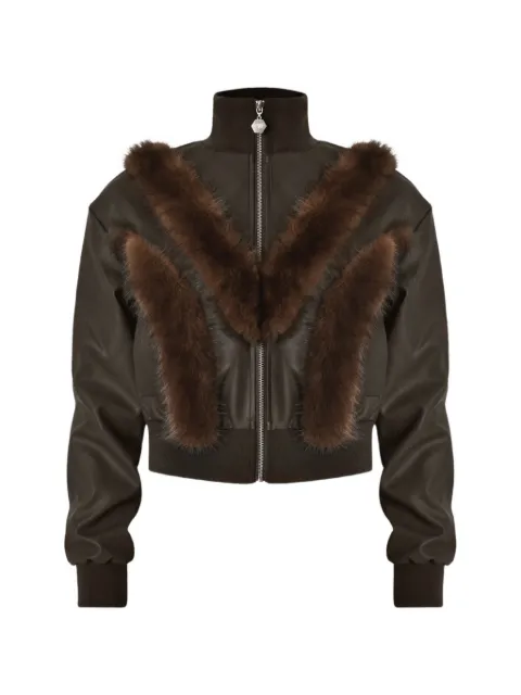 OW Collection Bela faux-fur-trim cropped jacket
