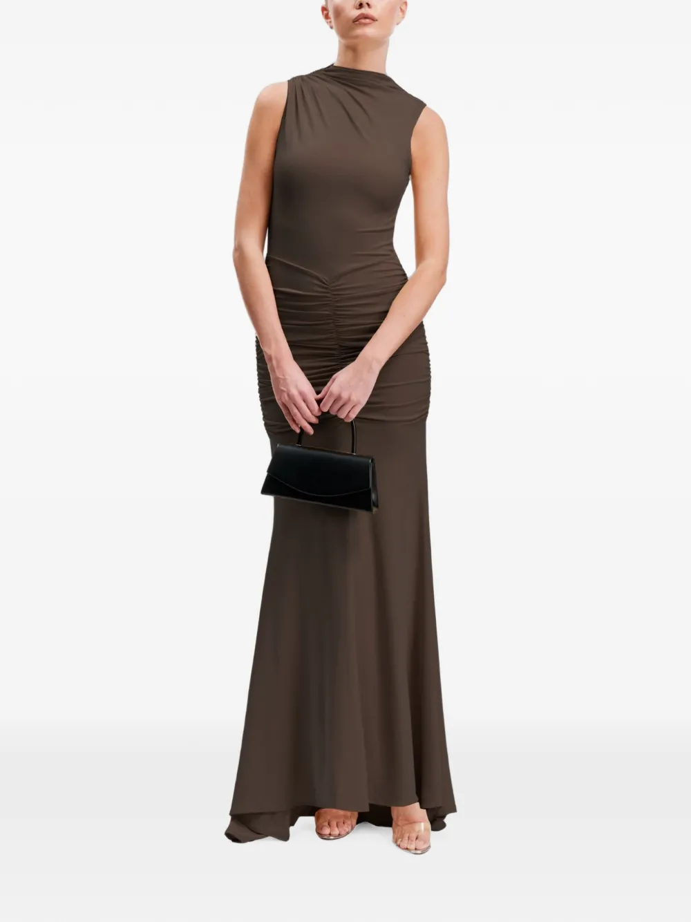 OW Collection Elina mouwloze maxi-jurk met ruches Bruin