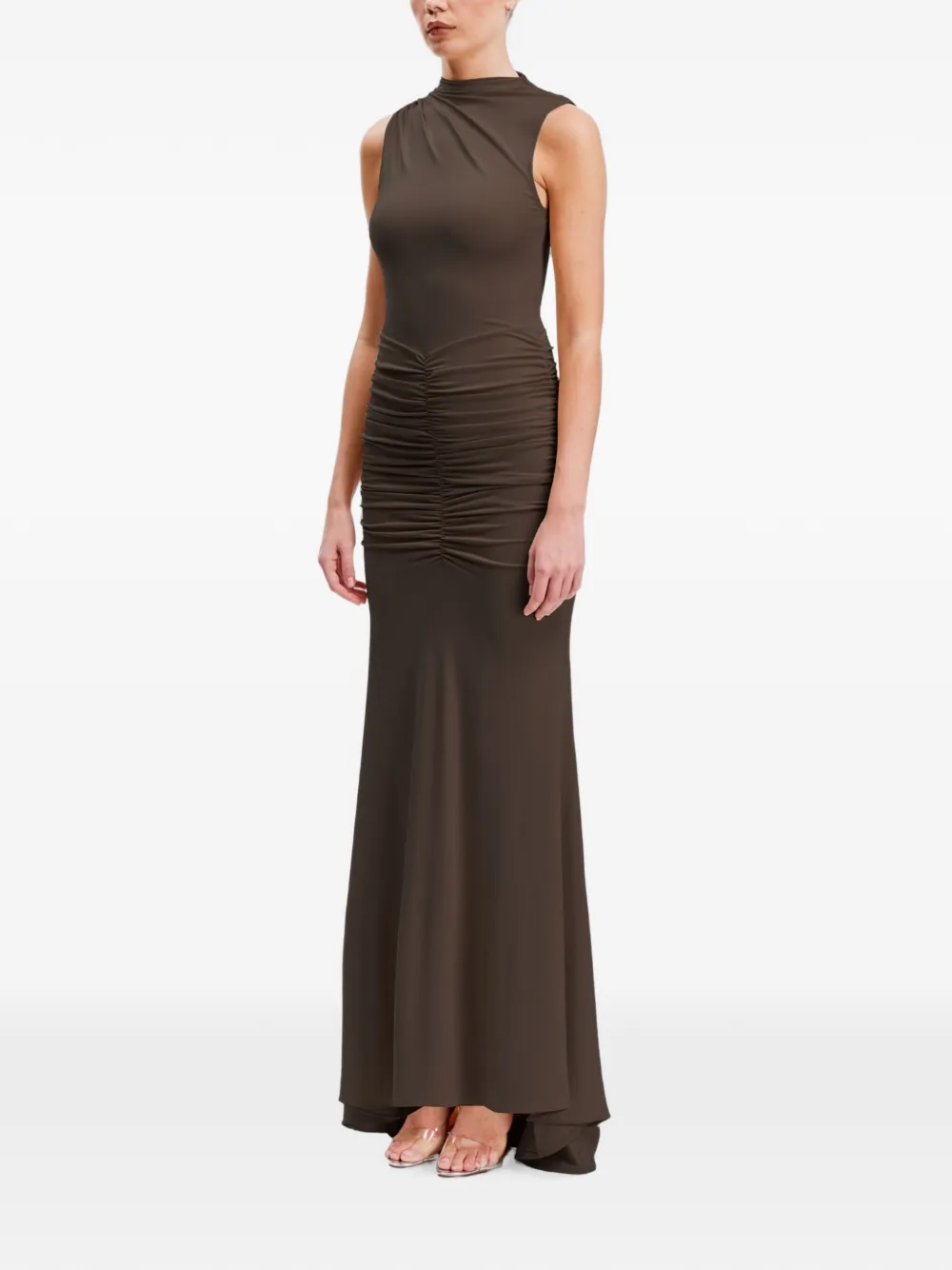 OW Collection Elina mouwloze maxi-jurk met ruches Bruin