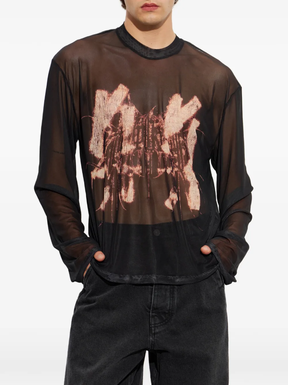 44 LABEL GROUP graphic-print long-sleeve T-shirt Zwart