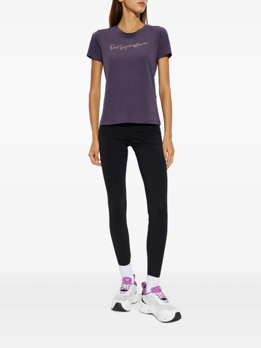 Ea7 Emporio Armani sequin-logo T-shirt Paars