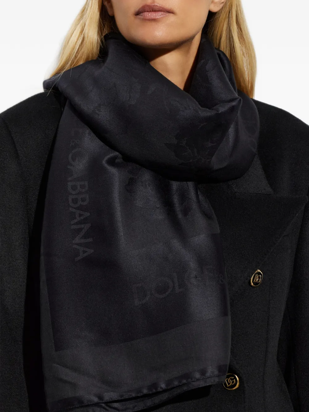 Dolce & Gabbana Satijnen sjaal met logo-jacquard Zwart